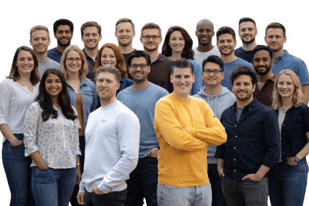 Diverse team of smiling professionals posing together